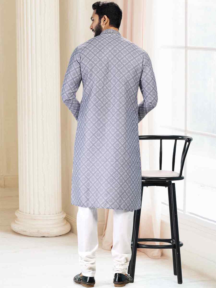 Gray Cotton Woven Festival Party Kurta