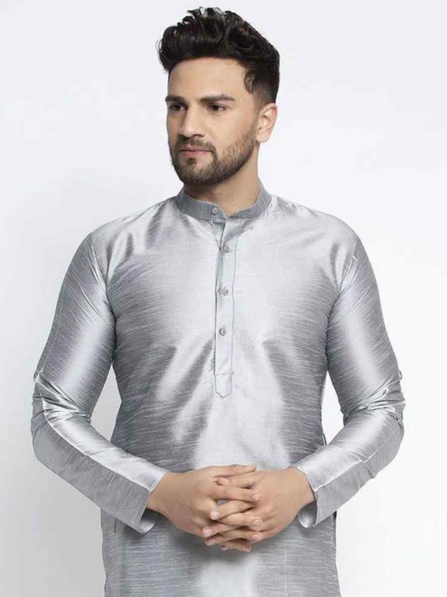 Gray Dhupion Silk Plain Festival Kurta