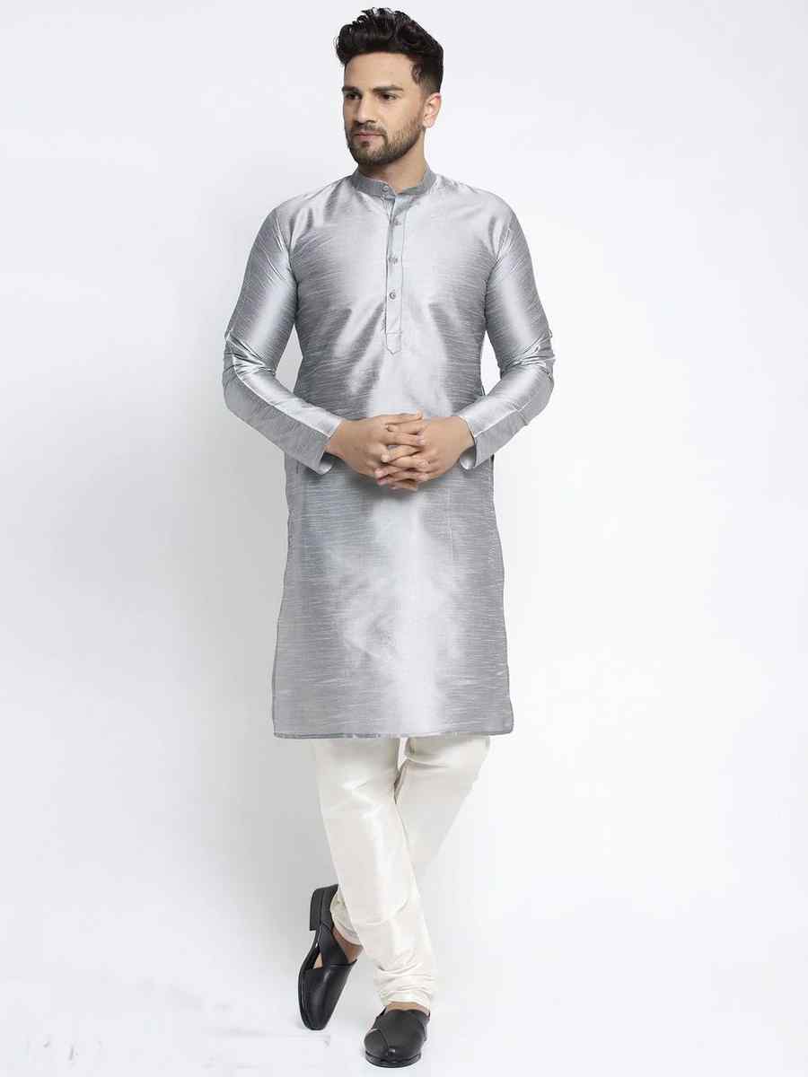 Gray Dhupion Silk Plain Festival Kurta