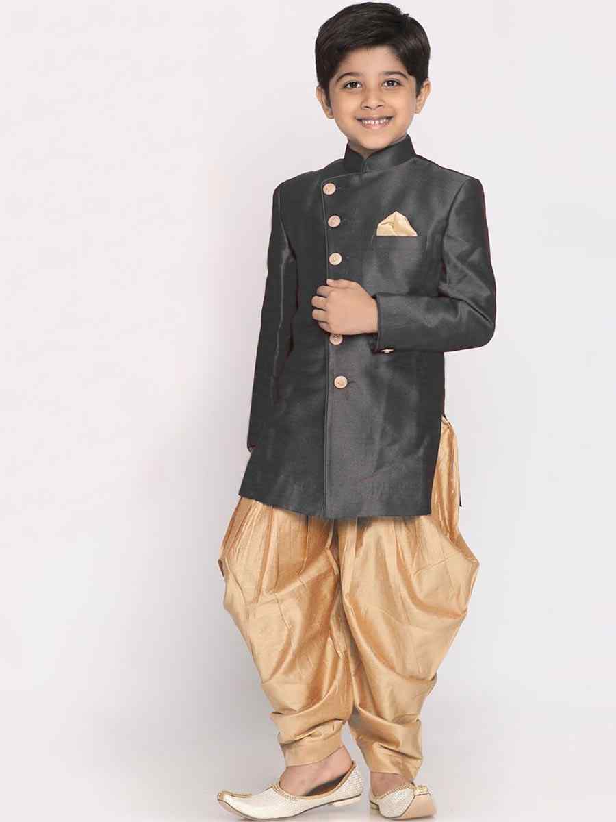 Gray Dupion Silk Brocade Festival Traditional Kurta Dhoti Boys Wear