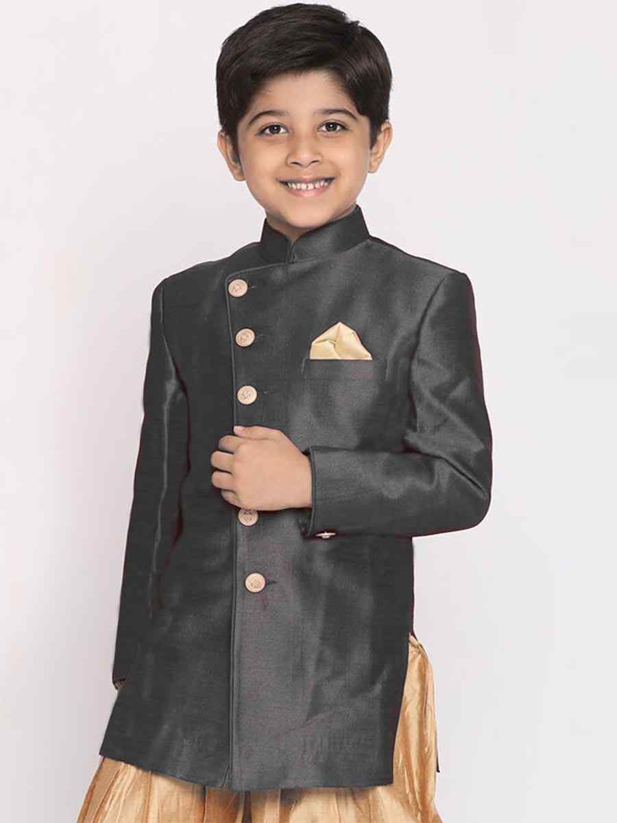 Gray Dupion Silk Brocade Festival Traditional Kurta Dhoti Boys Wear
