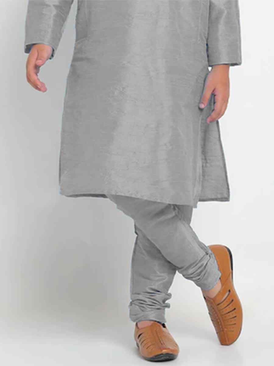 Gray Dupion Silk Brocade Festival Traditional Kurta Pyjama Boys Wear