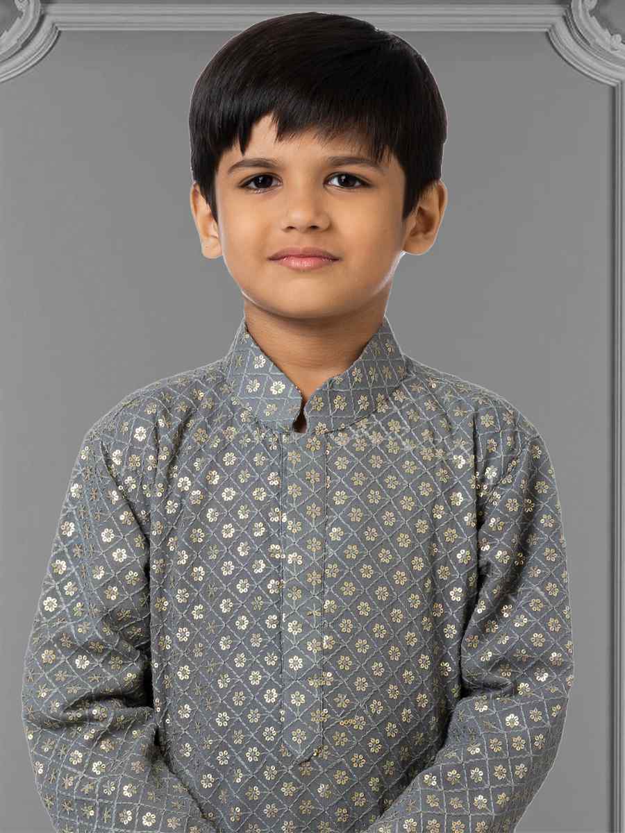 Gray Georgette Embroidered Festival Kurta Pyjama Boys Wear