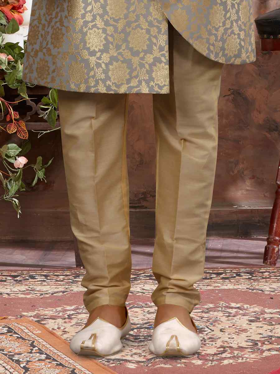 Gray Gold Jacquard Woven Festival Wedding Sherwani