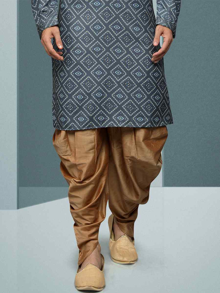 Gray Hand Loomed In Rich Yarns Of Cotton Printed Festival Kurta