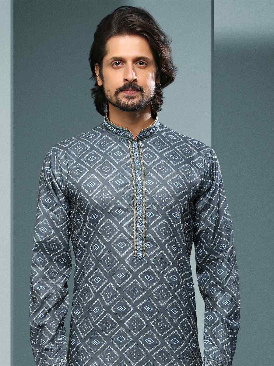 Gray Hand Loomed In Rich Yarns Of Cotton Printed Festival Kurta