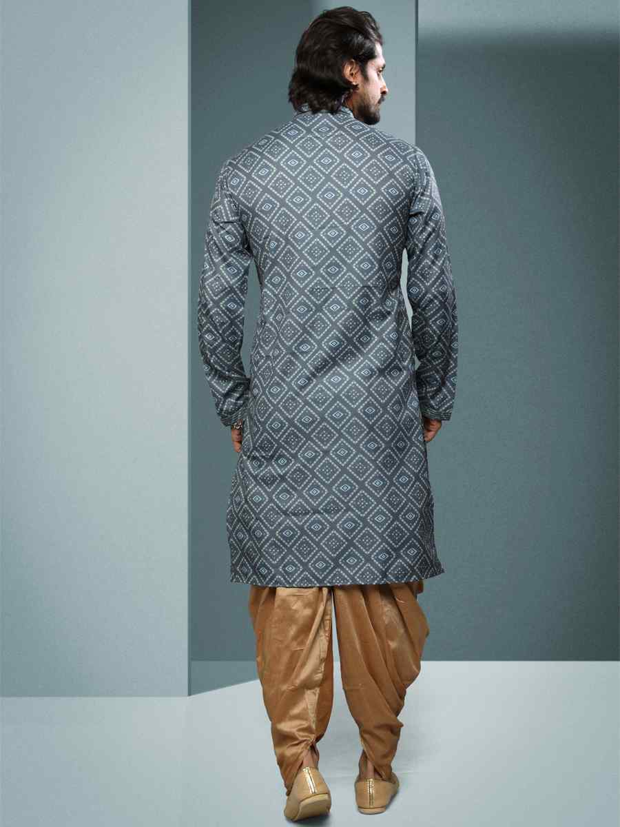 Gray Hand Loomed In Rich Yarns Of Cotton Printed Festival Kurta