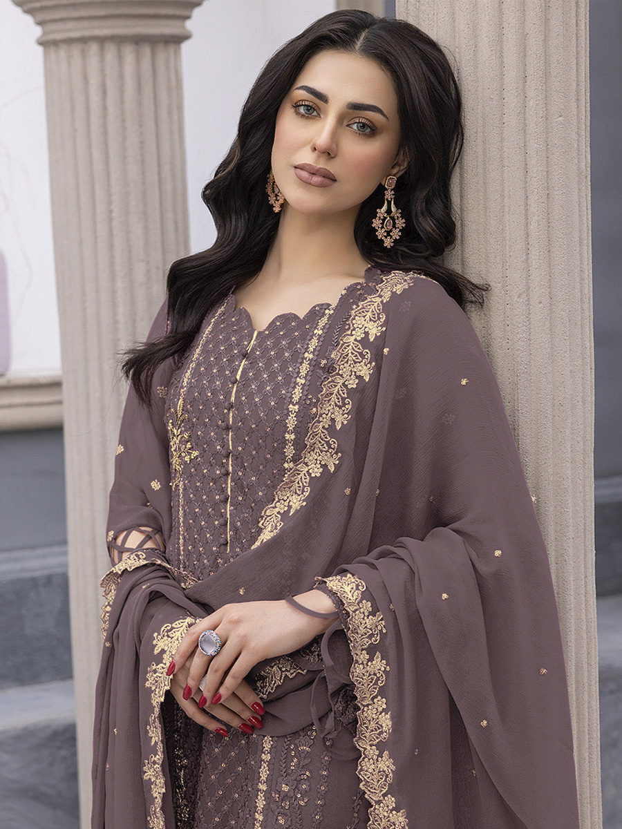 Gray Heavy Faux Georgette Embroidered Festival Mehendi Pant Salwar Kameez