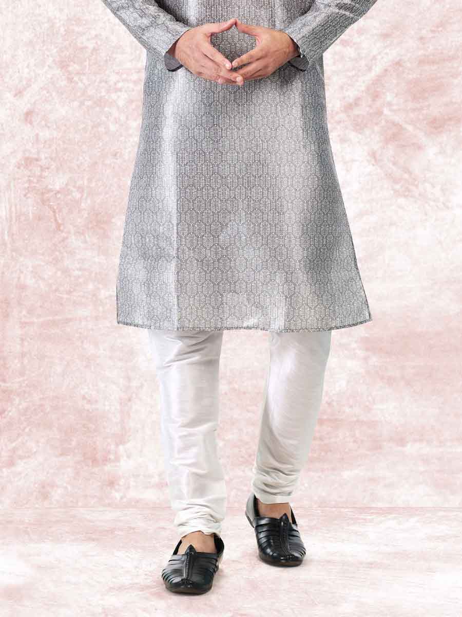 Gray Jacquard Banarasi Silk Woven Festival Wedding Kurta