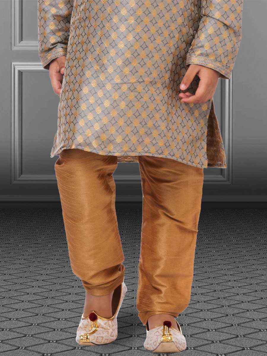 Gray Jacquard Silk Embroidered Festival Kurta Pyjama Boys Wear