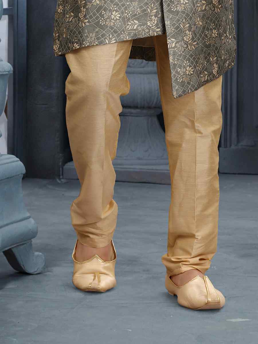 Gray Jacquard Woven Festival Wedding Sherwani