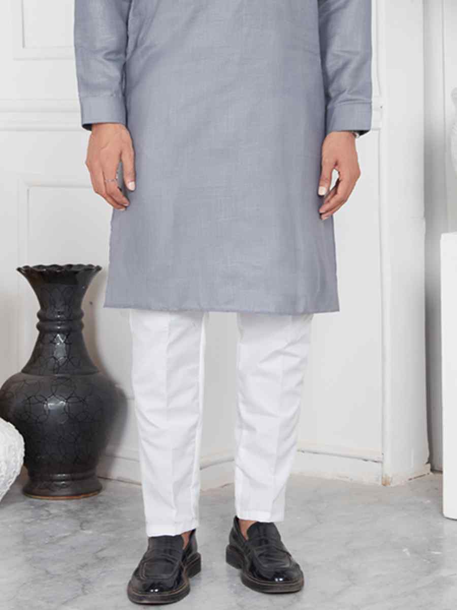 Gray Linen Cotton Printed Festival Casual Kurta