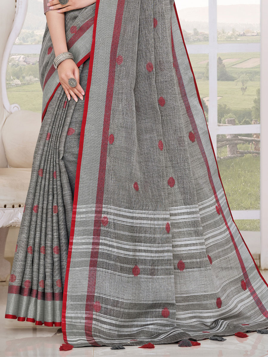 Gray Linen Handwoven Festival Saree