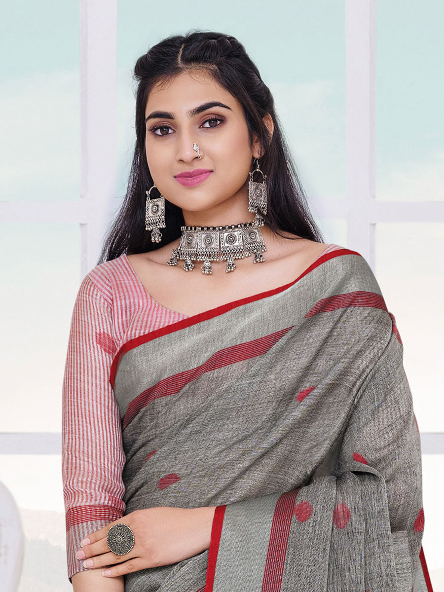 Gray Linen Handwoven Festival Saree