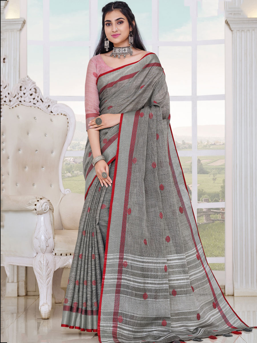 Gray Linen Handwoven Festival Saree