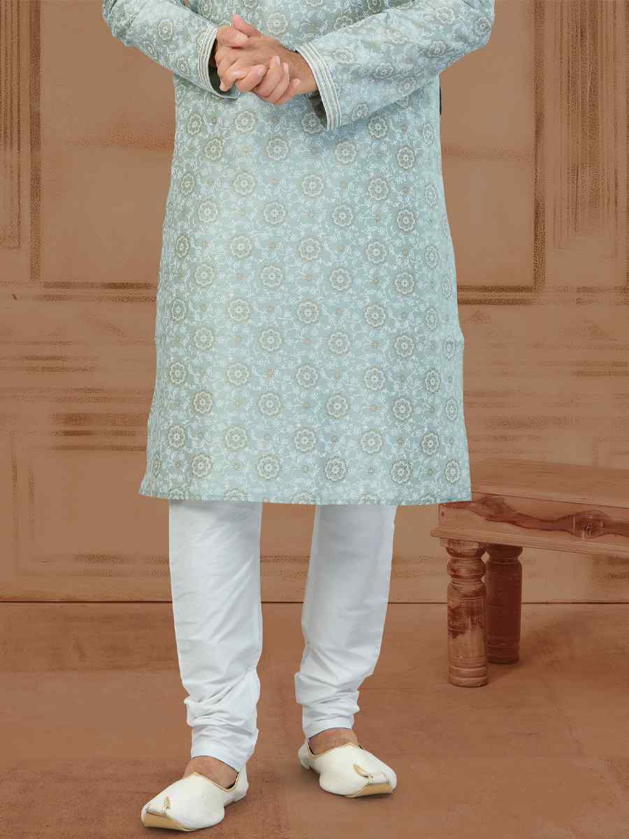 Gray Silk Dupion Printed Festival Kurta
