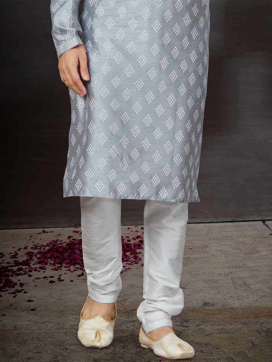 Gray Silk Dupion Woven Festival Wedding Kurta