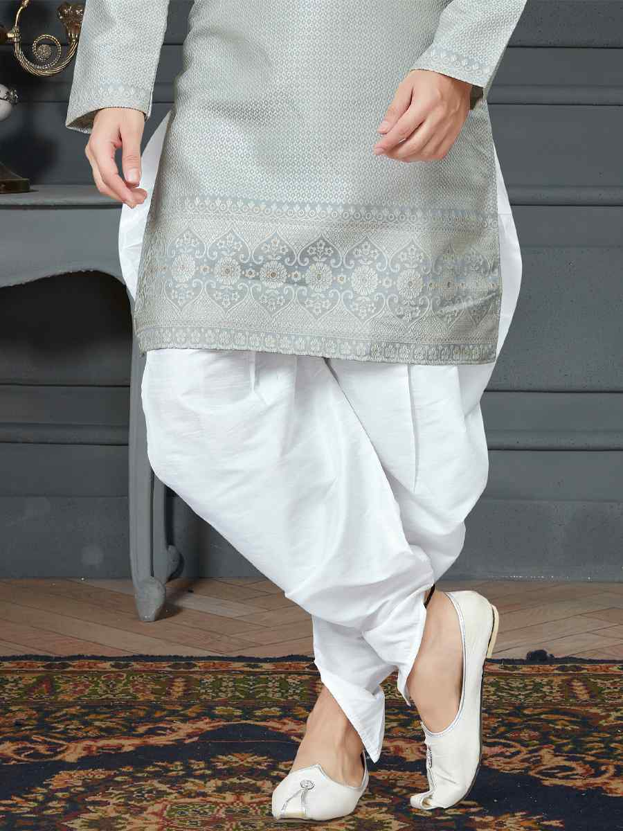 Gray Silk Jacquard Woven Festival Kurta