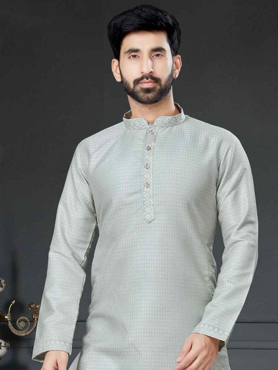 Gray Silk Jacquard Woven Festival Kurta