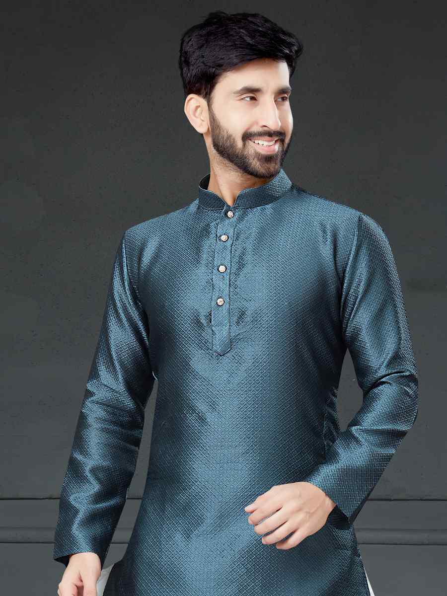 Gray Silk Woven Festival Kurta