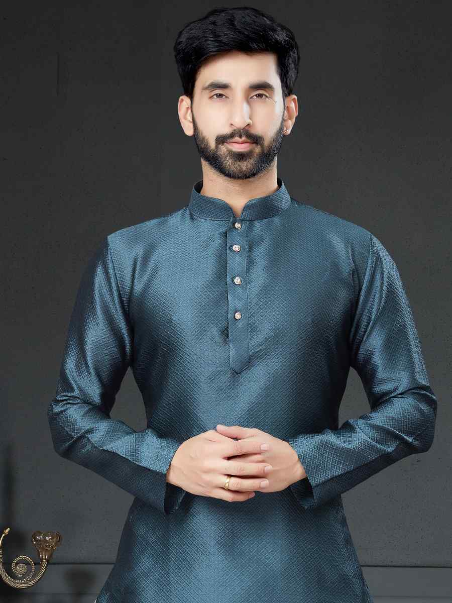 Gray Silk Woven Festival Kurta