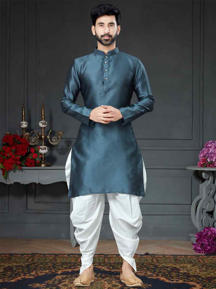 Gray Silk Woven Festival Kurta
