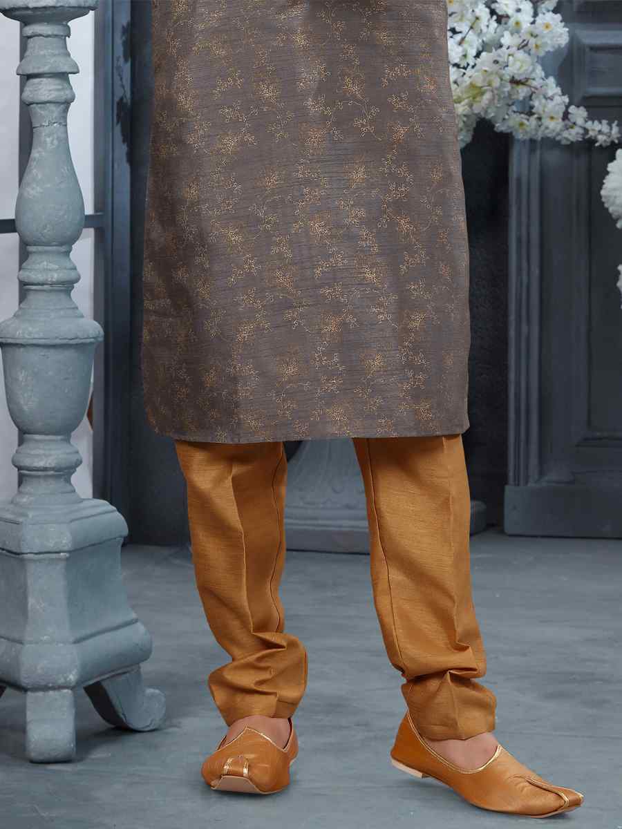 Gray Silk Woven Festival Party Kurta