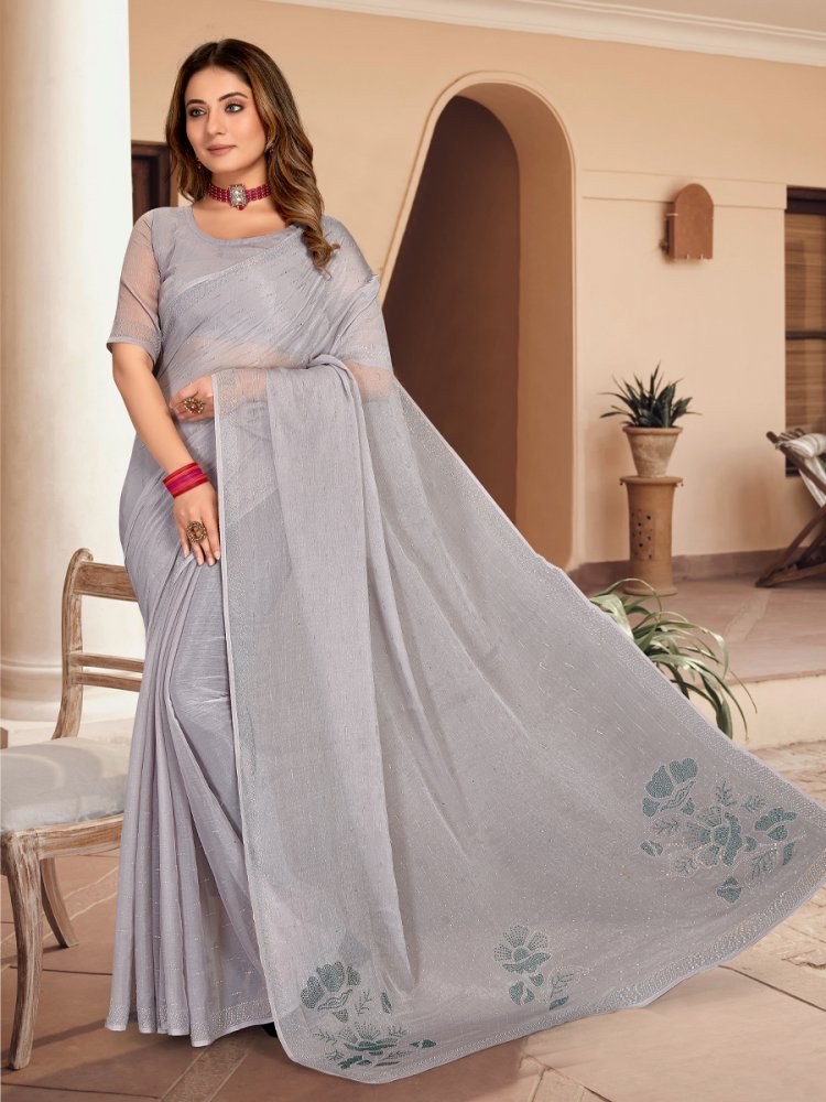 Gray Simmer Silk Handwoven Party Festival Classic Style Saree