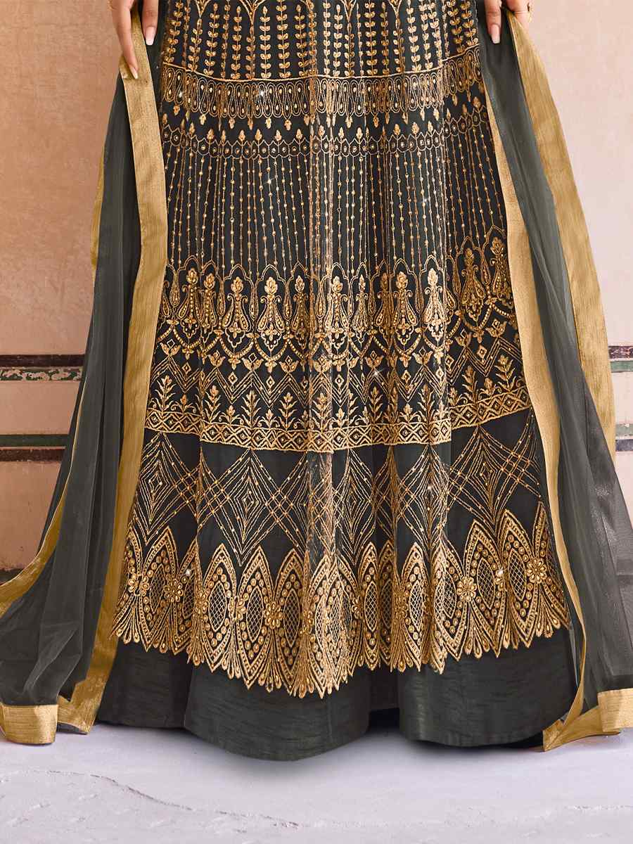 Gray Soft Net Embroidered Festival Party Anarkali Salwar Kameez