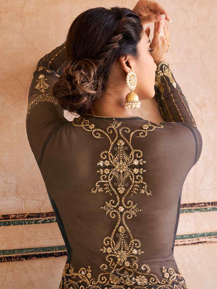 Gray Soft Net Embroidered Festival Party Anarkali Salwar Kameez