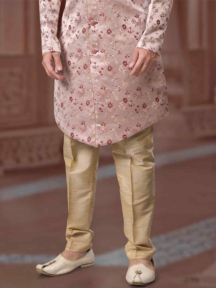 Gray to Maroon Banarasi Soft Jacquard Embroidered Groom Wedding Sherwani