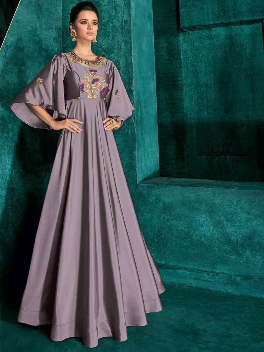 Gray Triva Silk Embroidered Party Festival Gown