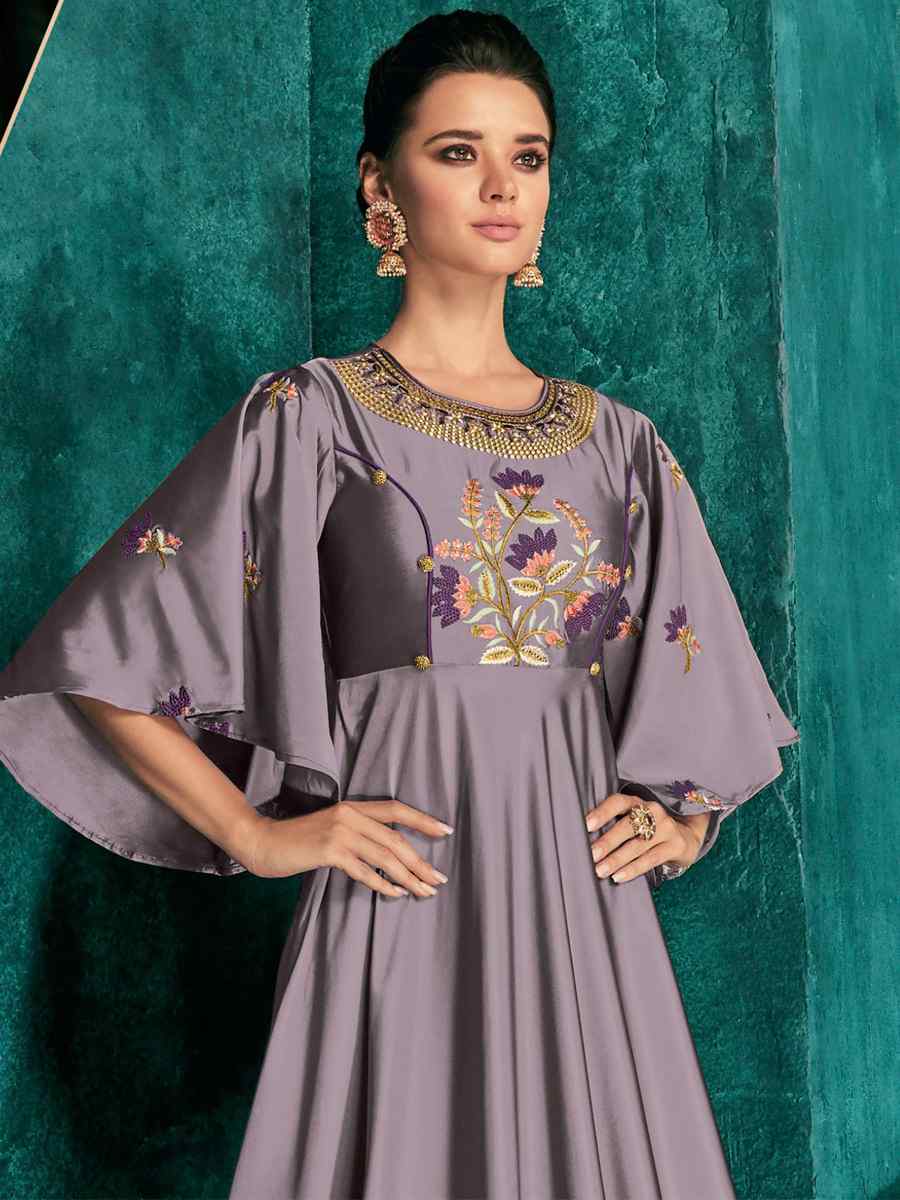 Gray Triva Silk Embroidered Party Festival Gown