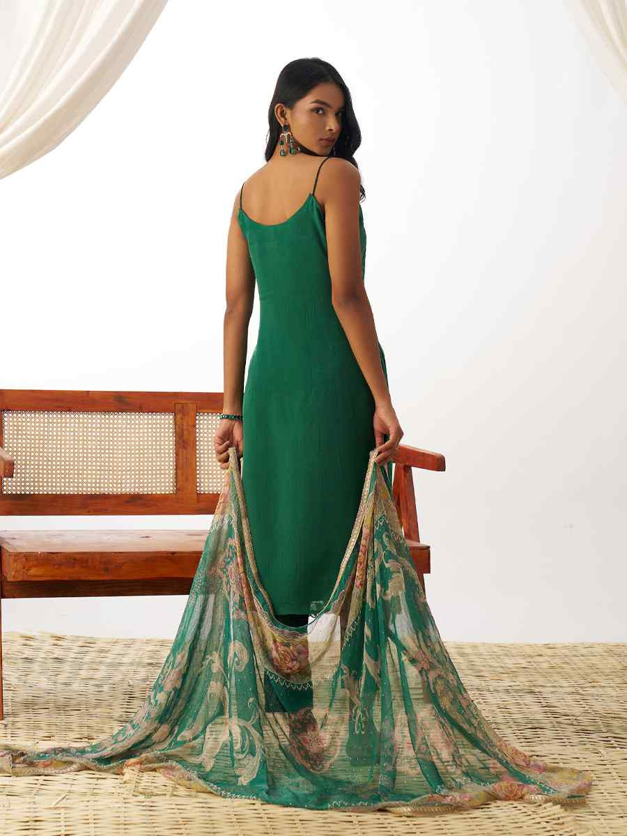 Green  Pure Organza Embroidered Festival Casual Ready Pant Salwar Kameez