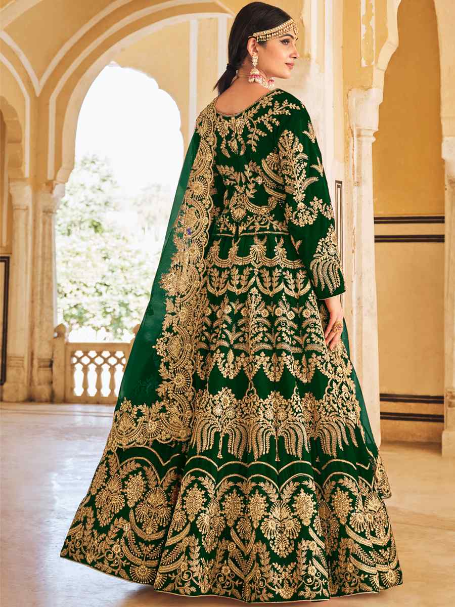Green 9000 Heavy Velvet Embroidered Bridal Wedding A-Line Lehenga Choli