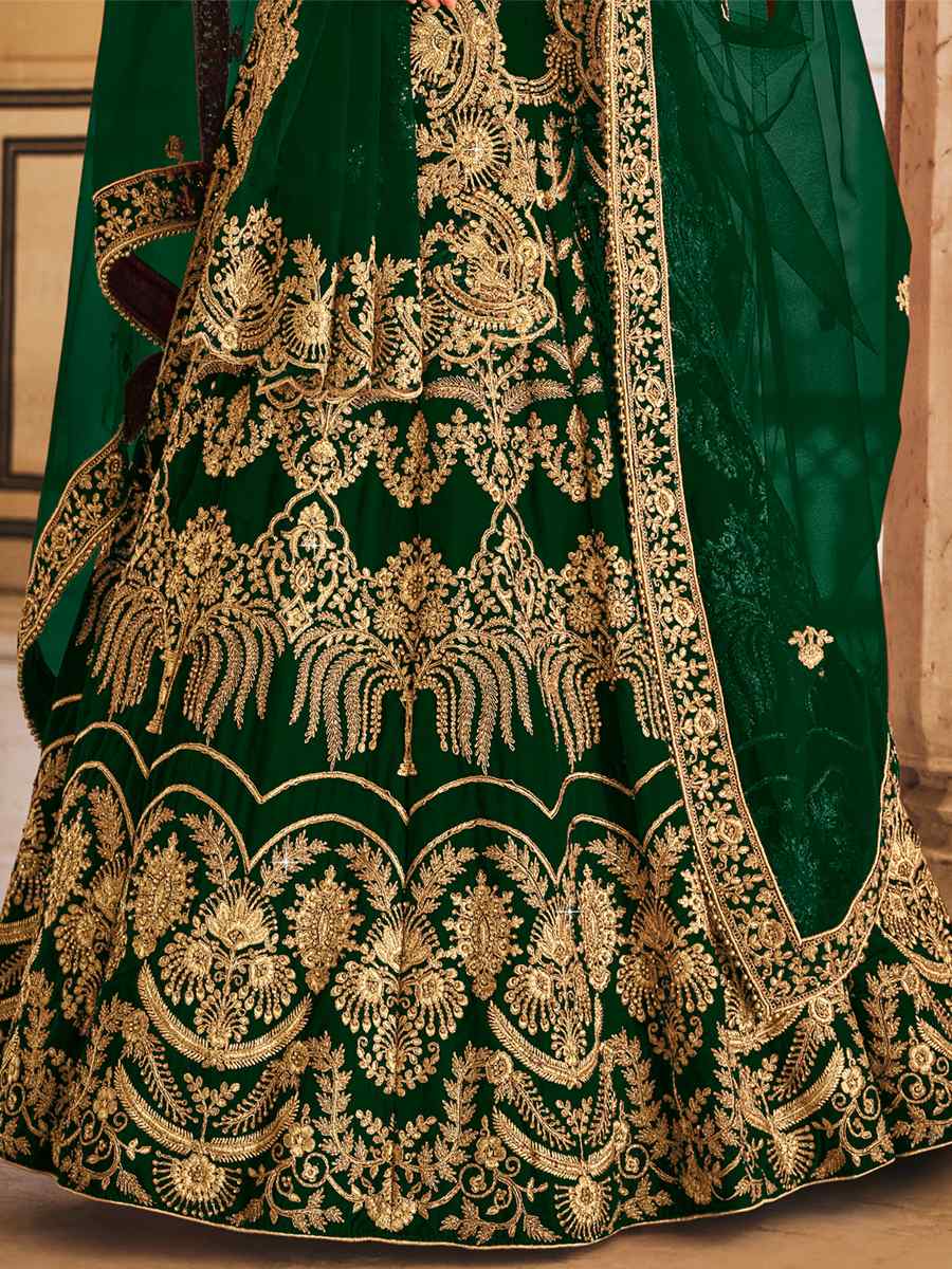 Green 9000 Heavy Velvet Embroidered Bridal Wedding A-Line Lehenga Choli