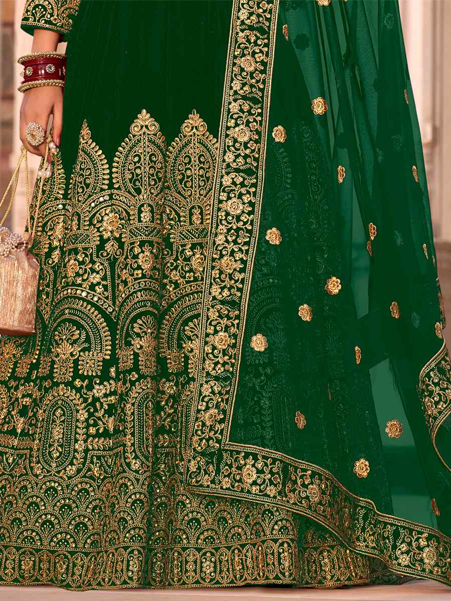 Green 9000 Velvet Embroidered Engagement Wedding Anarkali Salwar Kameez