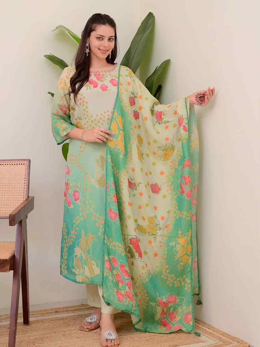 Green Aasam Silk Embroidery Party Wedding Festival Casual Ready Pant Salwar Kameez
