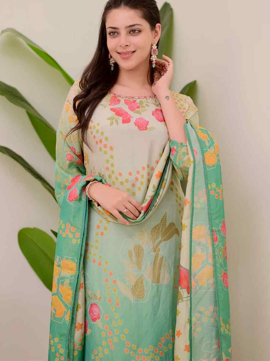 Green Aasam Silk Embroidery Party Wedding Festival Casual Ready Pant Salwar Kameez