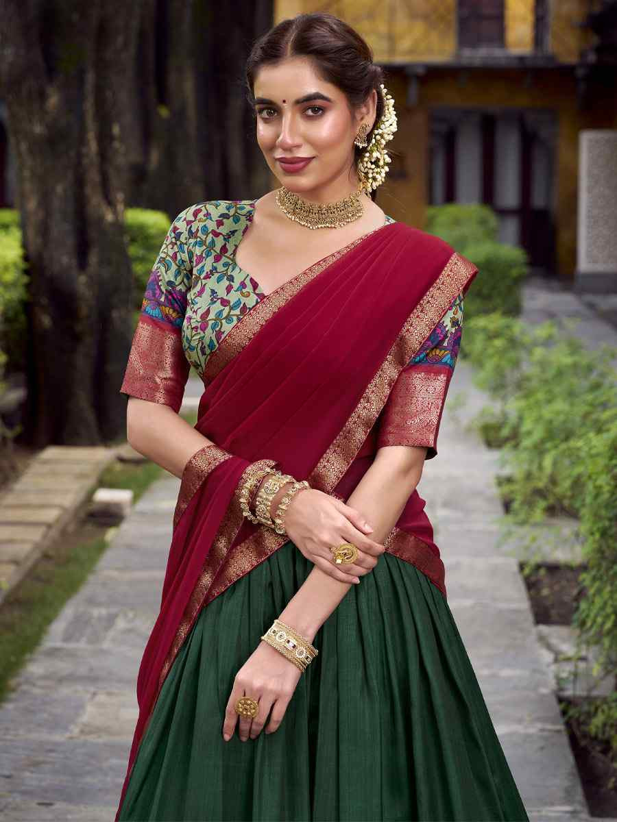 Green Aastha Silk Printed Zari Work Wedding Reception Festival Heavy Border Lehenga Choli