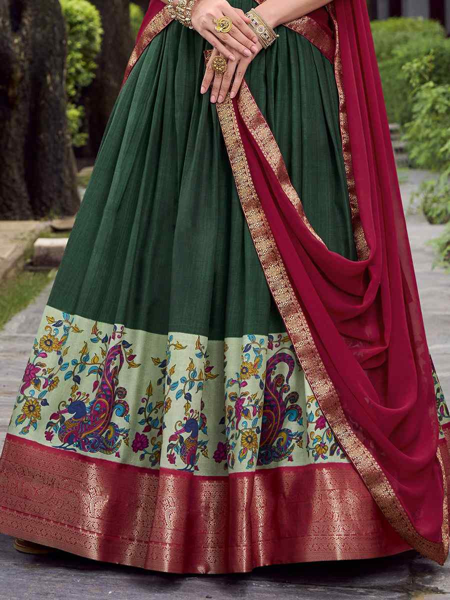 Green Aastha Silk Printed Zari Work Wedding Reception Festival Heavy Border Lehenga Choli