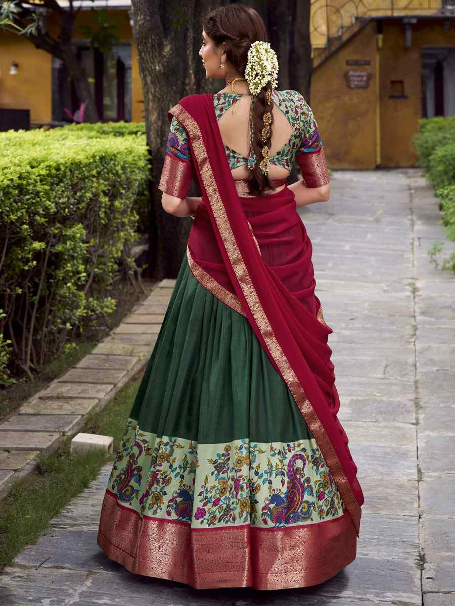 Green Aastha Silk Printed Zari Work Wedding Reception Festival Heavy Border Lehenga Choli
