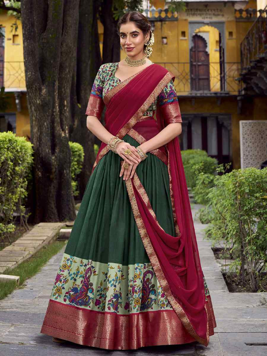 Green Aastha Silk Printed Zari Work Wedding Reception Festival Heavy Border Lehenga Choli