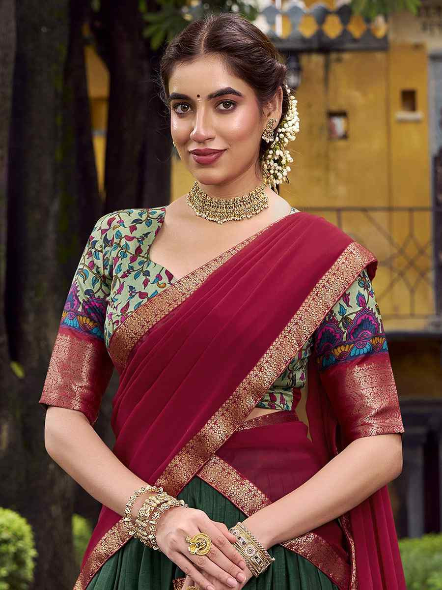 Green Aastha Silk Printed Zari Work Wedding Reception Festival Heavy Border Lehenga Choli