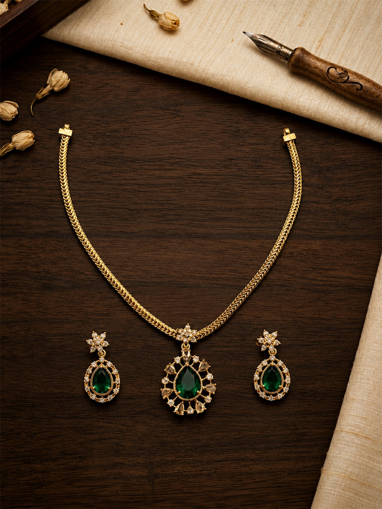 Image of Green A.D. Stone Gemstone Festival Party Wedding Necklace Set With Earrings