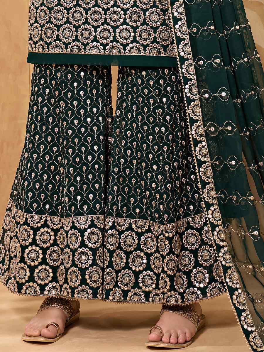 Green Alizeh Georgette Embroidered Festival Wedding Palazzo Pant Salwar Kameez