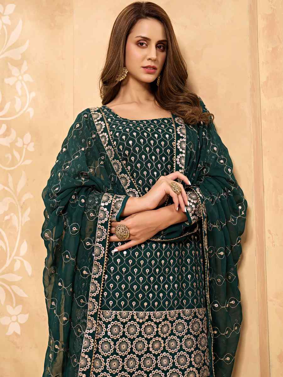 Green Alizeh Georgette Embroidered Festival Wedding Palazzo Pant Salwar Kameez