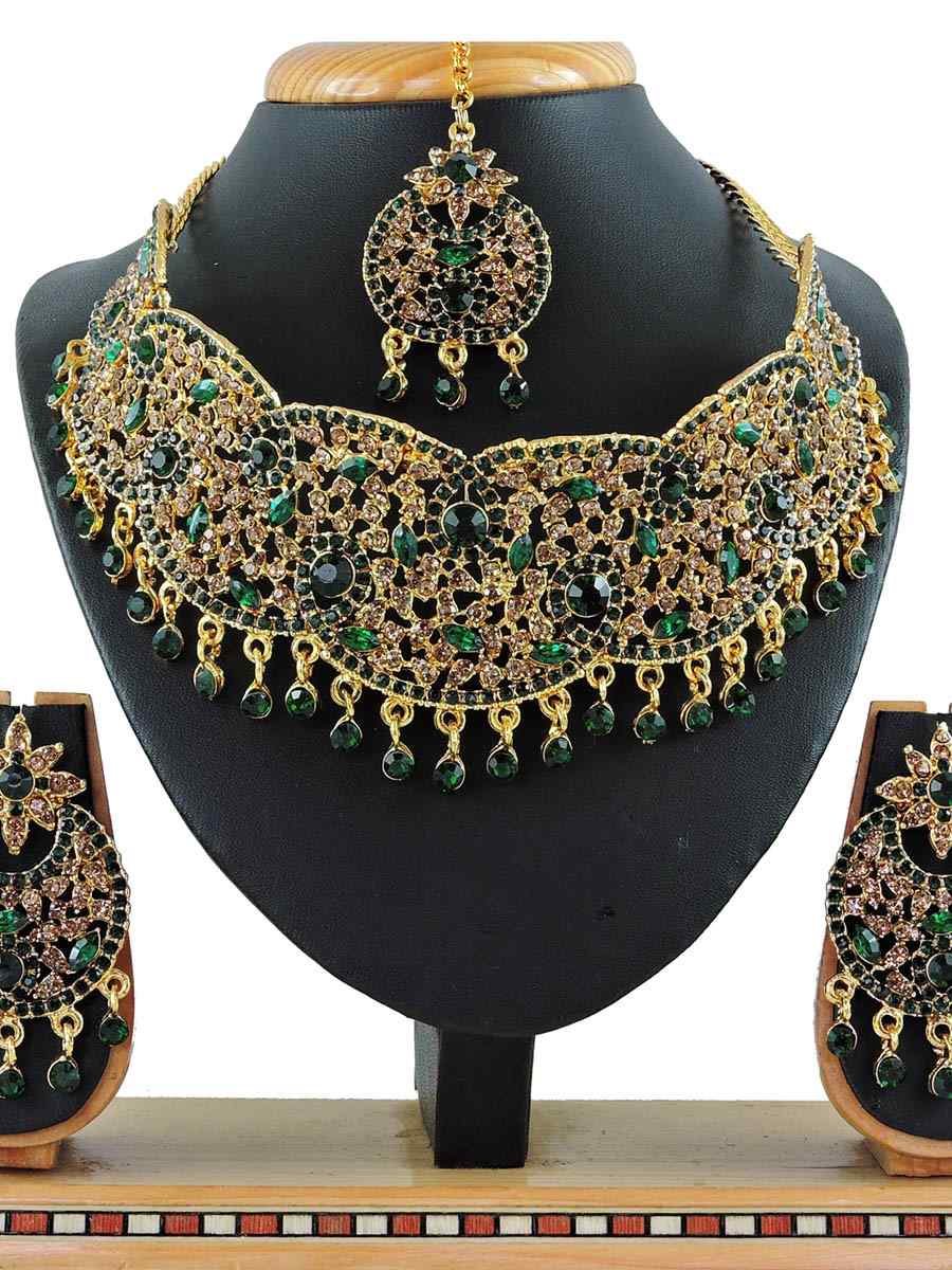 Green Alloy Bridal Wear Diamonds Necklace