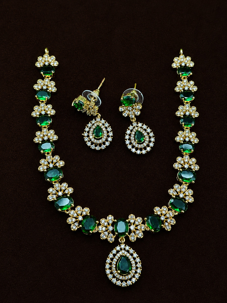 Green Alloy Festival Party Wedding Gemstone Necklace