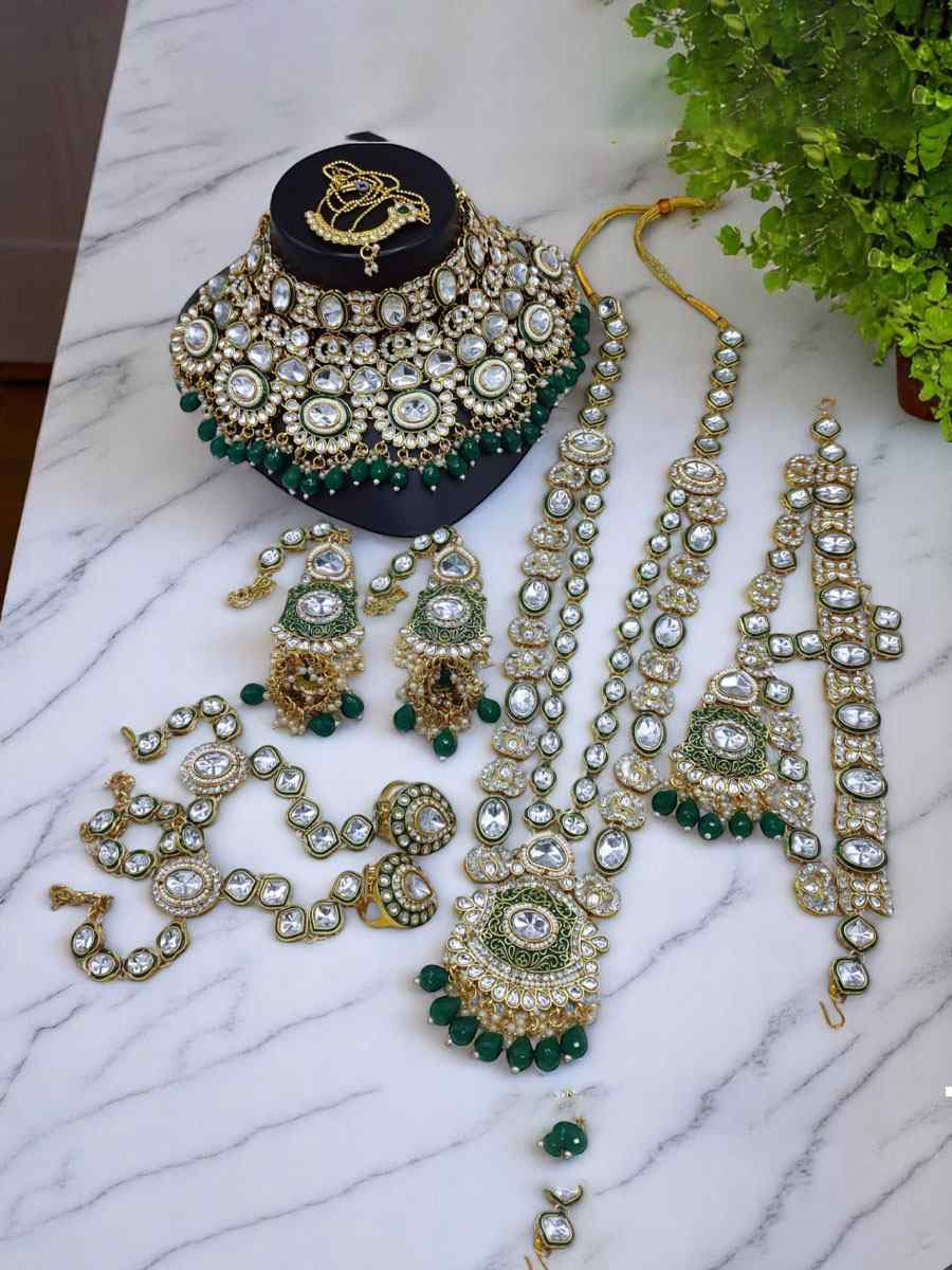 Green Alloy Festival Traditional Bridal Wear Kundan Bridal Sets